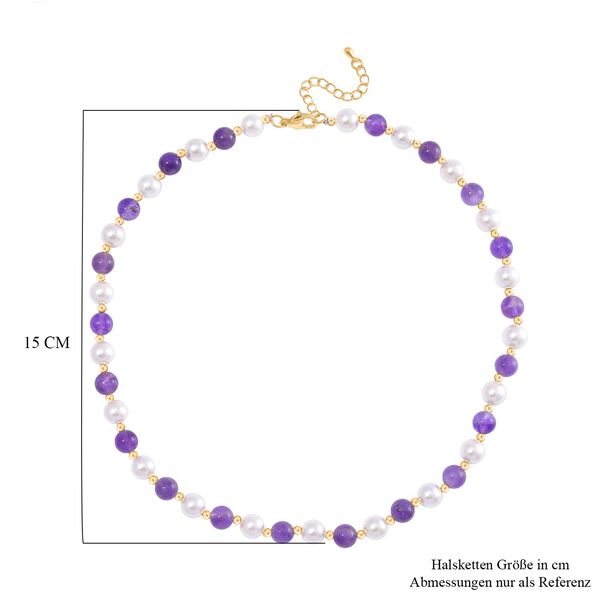Afrikanischer Amethyst, Weiße Muschelkernperle Halskette ca. 45 cm+ 5 cm Extender, Standard gelb vergoldet image number 5