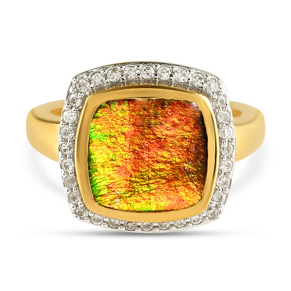 Ammolit und Zirkon Ring 925 Silber vergoldet  ca. 3,16 ct