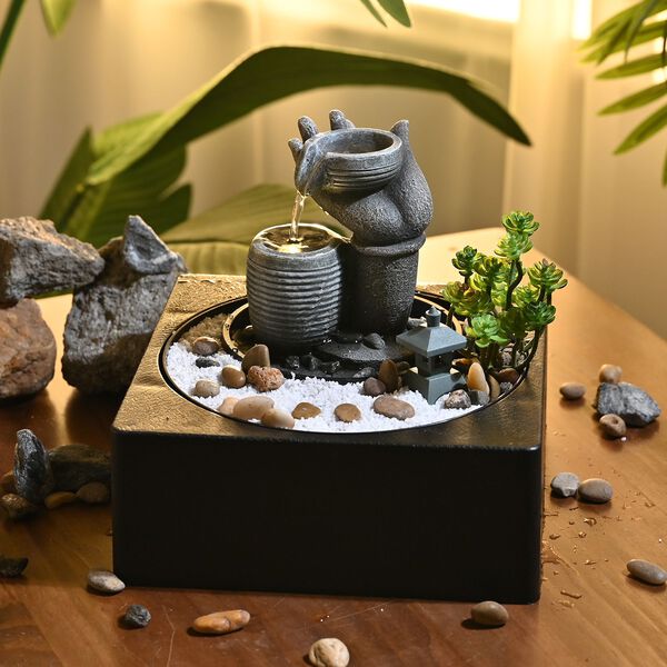 Indoor-Wasserbrunnen mit LED-Licht, 23x23x22 cm, Hand image number 6