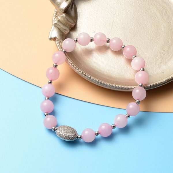 Rosenquarz und wei&szlig;es Zirkonia Armband, ca. 16.5 cm, Kupfer ca. 62,50 ct image number 2