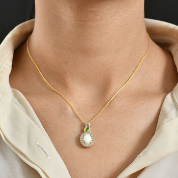 D'Joy nat&uuml;rlicher, &auml;thiopischer Welo Opal, Chromdiopsid und Zirkon Anh&auml;nger mit 50cm Kette - 1,87 ct.