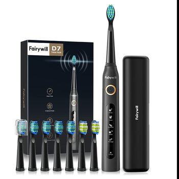 Elektrische Zahnb&uuml;rste mit Reisetasche und 8 B&uuml;rstenk&ouml;pfe, Gr&ouml;&szlig;e 23x2,5 cm, Schwarz