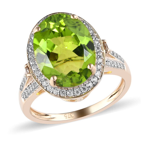 AA nat&uuml;rlicher Peridot, Champagner Diamant und Zirkon-Ring, 375 Gelbgold  ca. 6,19 ct image number 4