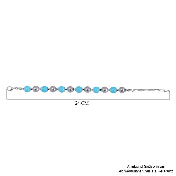 2er Set - Sleeping Beauty Türkis-Farbe Muschelkernperle Halskette und Armband, rhodiniert image number 9