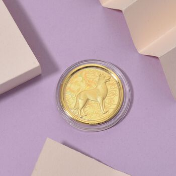 999er Goldm&uuml;nzefolie mit Hundemotiv und Regenbogen-Designlinie, 100mg