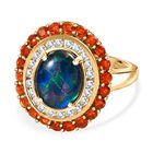 Boulder Opal Triplette, Feueropal Ring 925 Silber 750 Gelbgold Vermeil (Größe 20.00) ca. 2.58 ct