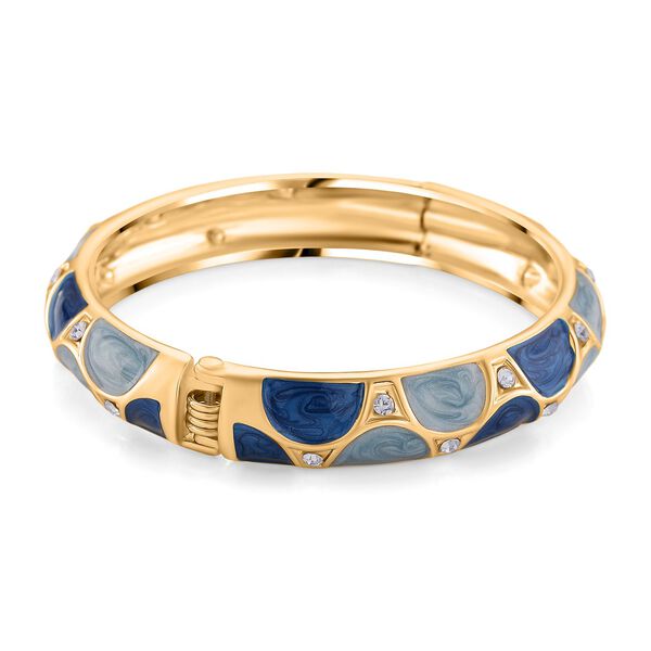 Emaille-Armreif mit halbmondförmigem Muster in Blau und Hellblau, verziert mit weißen Kristallen, ca. 18,5 cm image number 5