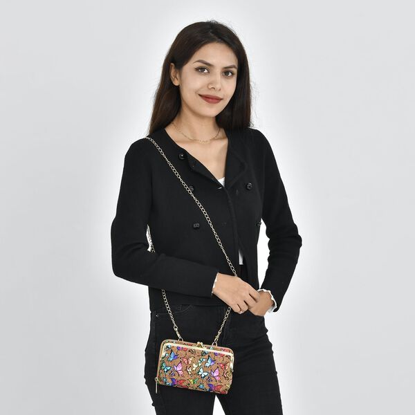 Crossbody Tasche aus Naturkork mit RFID-Schutz, bunte Schmetterlinge image number 1