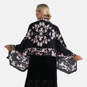 LA MAREY Signature Seidenschal aus 100% Maulbeerseide, 55 x 170 cm, Schwarz Floral