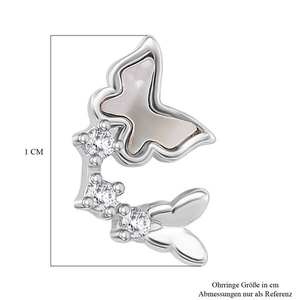 Weißes Perlmutt, Weißer Zirkonia Ohrringe 925 Silber rhodiniert image number 6