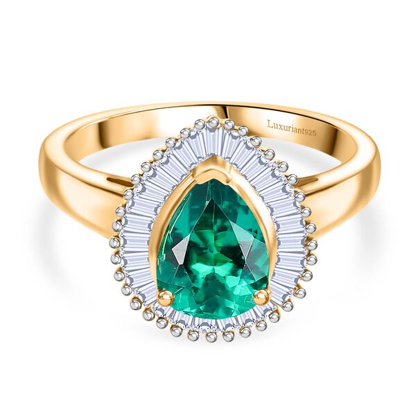 Luxuriant - AAA Lab Grown Kolumbianischer Smaragd, Lab Grown Diamant Ring 925 Silber 750 Gelbgold Vermeil (Gr&ouml;&szlig;e 18.00) ca. 1.57 ct