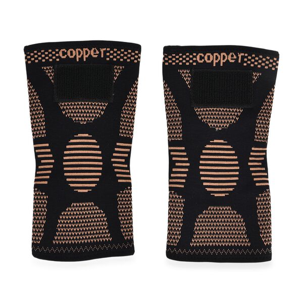 Kupferfaser Knie Bandagen Paar verstellbar Kompression Schwarz Kupfer image number 0