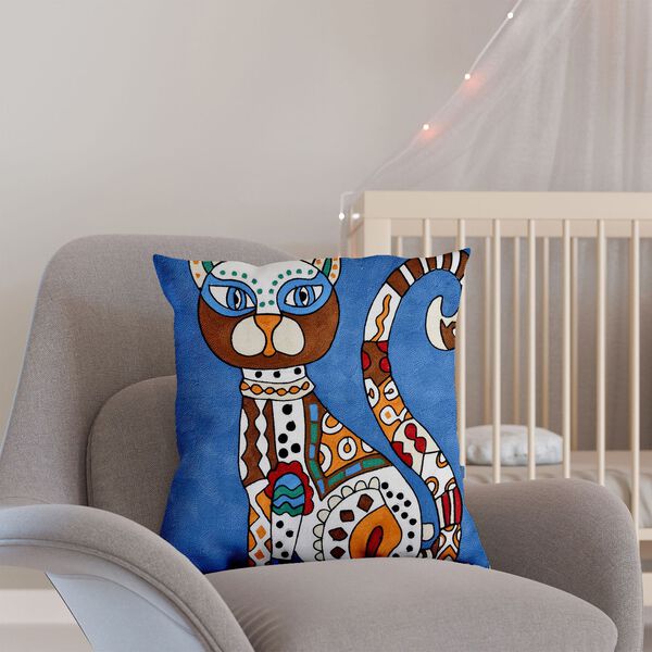 Kissenbezug, Einzelkatze in blau image number 7