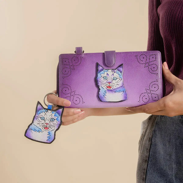 SUKRITI Handbemalte Brieftasche aus Echtleder, lila image number 2