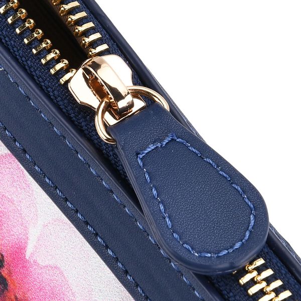 LA MAREY Crossbody Tasche aus 80% Seidenbrokat und 20% Echtleder, Blumenmuster, 24x5.5x14cm, Blau-rosa image number 7