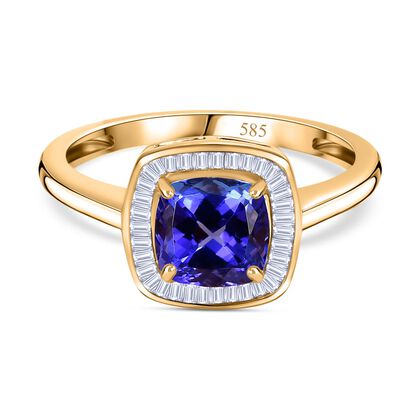 AAA Tansanit, Wei&szlig;er Diamant Ring 585 Gold (Gr&ouml;&szlig;e 18.00) ca. 1.55 ct