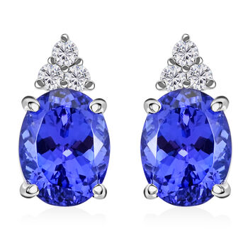AAAA Tansanit, Wei&szlig;er Diamant Ohrringe 950 Platin ca. 3,24 ct.