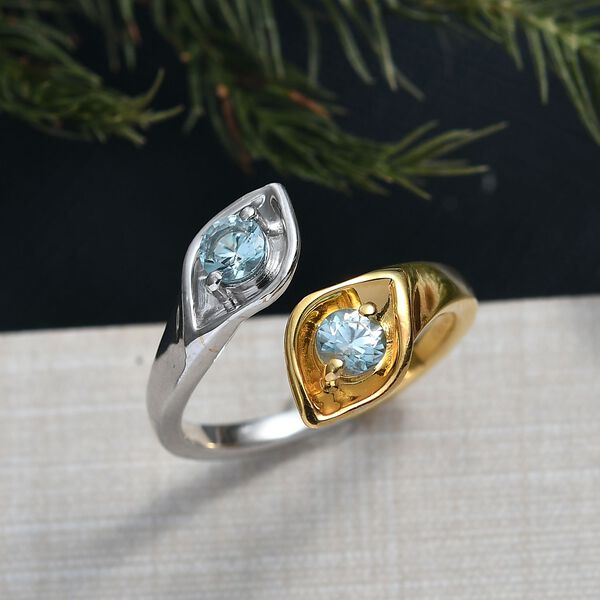 D'Joy Blauer Zirkon Ring 925 Silber platiniert und vergoldet (Größe 18.00) ca. 0,68 ct image number 1