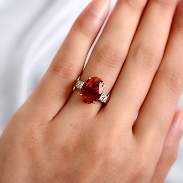 Madira Citrine und Zirkon Solitär Ring 925 Silber 585 Vergoldet image number 3