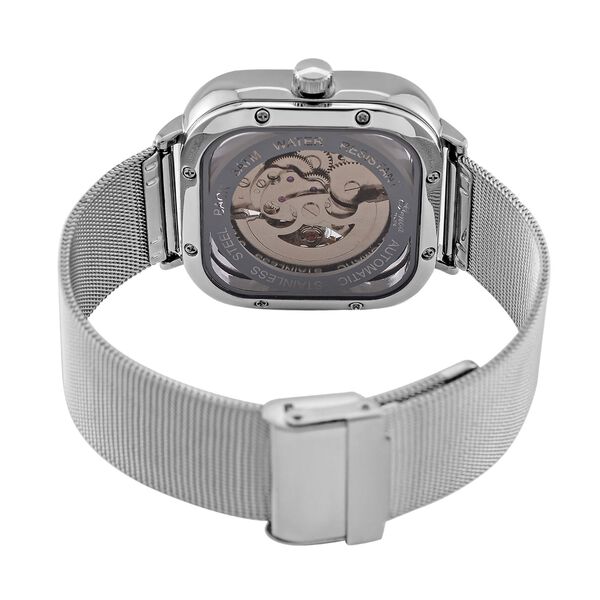 GENOA TIME V2 42mm Automatische Mechanikuhr - Schwarzes hohles Zifferblatt, Gehäuse aus Legierung mit IPS-Beschichtung, Edelstahl-Mesh-Armband,  3 ATM wasserdicht, Reiner Edelstahl 8.5 cm image number 7