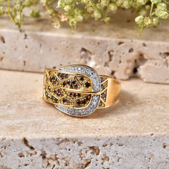 D'Joy Roter Diamant Ring 925 Silber 750 Gelbgold vermeil (Gr&ouml;&szlig;e 17.00) (10-15 Werktage Lieferzeit) ca. 0.50 ct