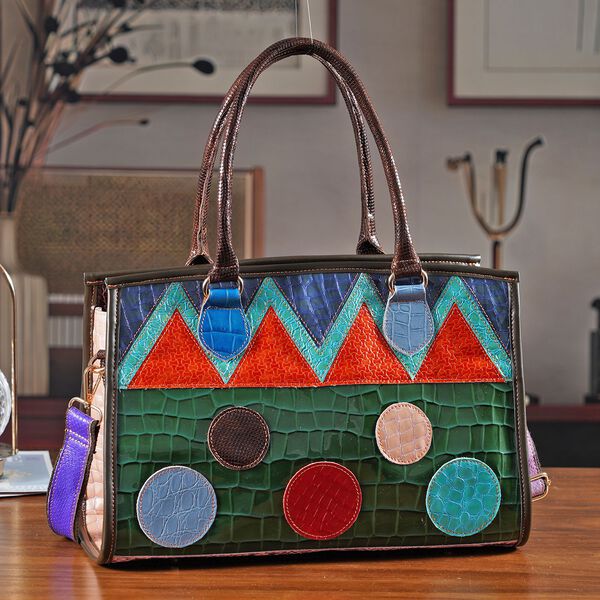 "Chaos by Elsie Genuine Leather Crossbody Bag with RFID Color:green Embossed crocdile shining rhomboid pattern Size:36*15*25cm           Wall: Genuine Leather Lining: Polyester                Exterior:zipped-2, Interior:zipped-2 , slip-2   with 1 Long str image number 2