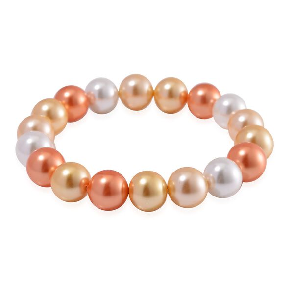 Goldenes, wei&szlig;es und orangenes Muschelkernperlen-Armband image number 0