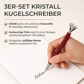 Kugelschreiber-Set, 3er-Pack, Mehrfarbig, Leoparden-Design, Strass und Kristall, inkl. Ersatzminen