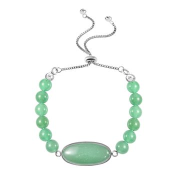 Gr&uuml;nes Aventurin Flexibles Bolo-Armband, ca. 15-22 cm, Edelstahl ca. 70.00 ct