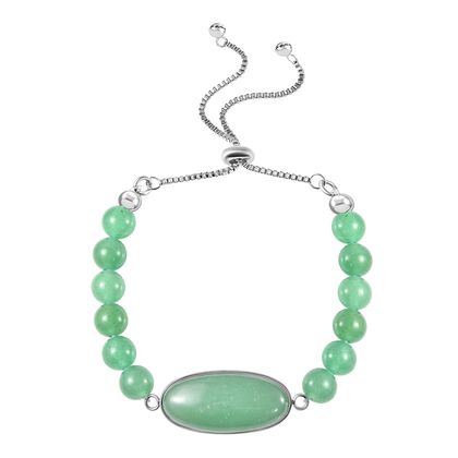 Gr&uuml;nes Aventurin Flexibles Bolo-Armband, ca. 15-22 cm, Edelstahl ca. 70.00 ct