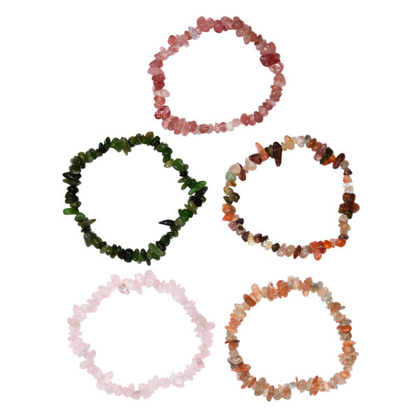 5er-Set flexible Edelstein-Armb&auml;nder - 413 ct.