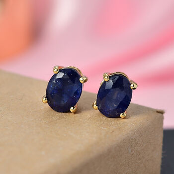 D'Joy Masoala Saphir (Fissure gef&uuml;llt) Ohrringe 925 Silber 750 Gelb Vergoldet ca. 3.76 ct