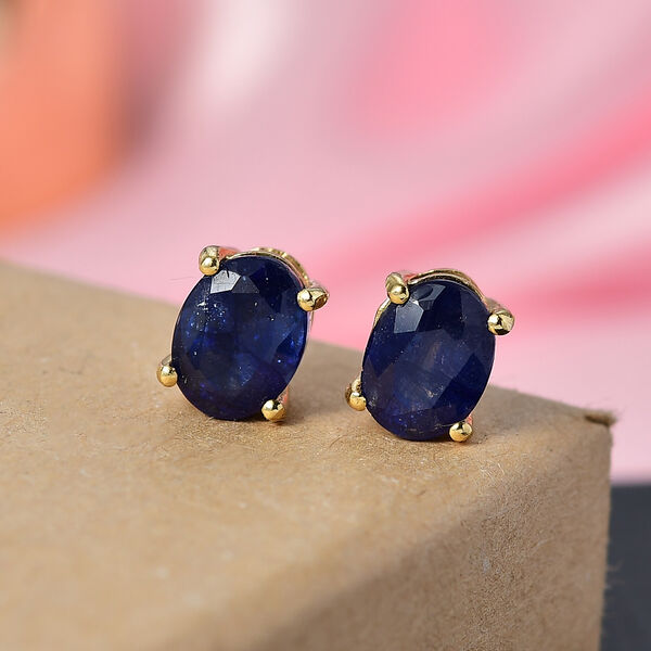 D'Joy Masoala Saphir (Fissure gef&uuml;llt) Ohrringe 925 Silber 750 Gelb Vergoldet ca. 3.76 ct image number 2