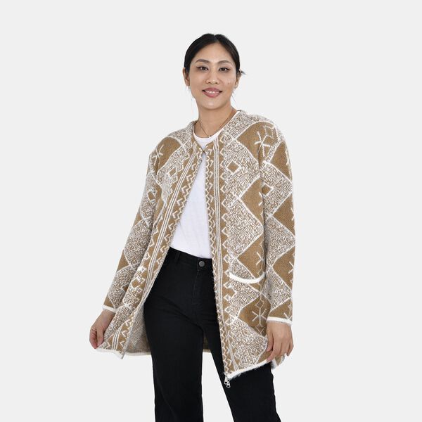 Unisize Cardigan, kamel weiß gestreift image number 4