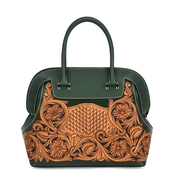 Grand Pelle  - Echtleder Handtasche, 28 x 25 x 15 cm, dunkelgr&uuml;n