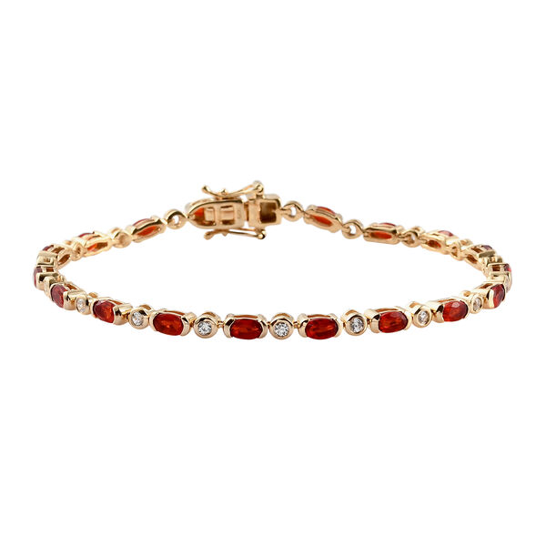 Mexikanischer Kirschfeuer-Opal und Zirkon Armband 19 cm 925 Silber Gelbgold-&Uuml;berzug ca. 4,01 ct