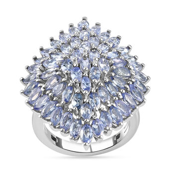 Tansanit Cluster-Ring, 925 Silber platiniert  ca. 5,78 ct