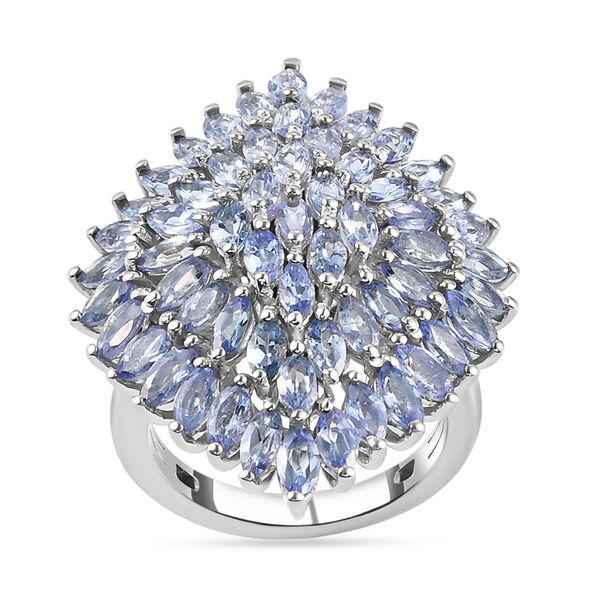 Tansanit Cluster-Ring, 925 Silber platiniert  ca. 5,78 ct