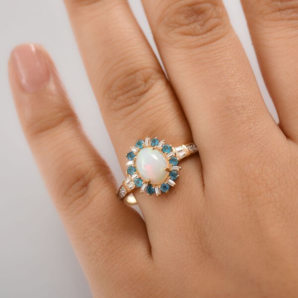 AA Natürlicher, äthiopischer Welo Opal, Neon Apatit und Moissanit Ring - 1,97 ct. image number 3