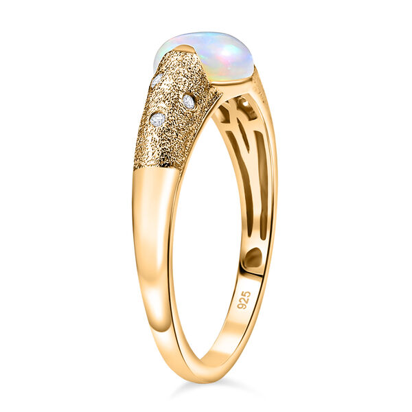 AA Natürlicher, äthiopischer Welo Opal, Moissanit Ring 925 Silber 750 Gelbgold Vermeil (Größe 21.00) ca. 1,35 ct image number 4