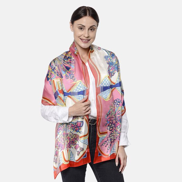 LA MAREY: Bedruckter Schal aus 100% Maulbeerseide, Kronenleuchter-Muster, inkl. Geschenkbox, Mehrfarbig&nbsp;