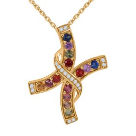 Regenbogen-Saphir Anhänger mit weißen Zirkonen, 925 Silber Gelbgold Vermeil, ca. 1.49 ct