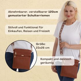 Crossbody-Tasche mit gemustertem Schulterriemen und vielen F&auml;chern, 23&times;26 cm, Braun
