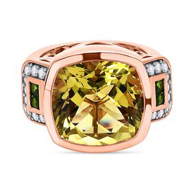 Ouro Verde-Quarz, Natürlicher Chromdiopsid Ring, 925 Silber rosévergoldet (Größe 17.00) ca. 11.70 ct
