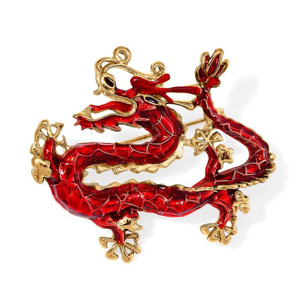 Emaillierte Drachen-Brosche