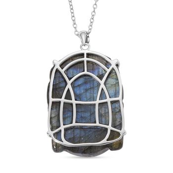 Labradorit Anh&auml;nger mit Kette ca. 50cm, 925 Silber rhodiniert ca. 59.00 ct