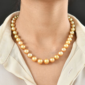AAAA Goldene S&uuml;dsee Perle (7-12 mm) Halskette ca. 45 cm 750 Gelb Gold