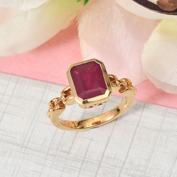 Fissure gefüllt Rubin Solitär Ring 925 Silber 585 Vergoldet image number 2