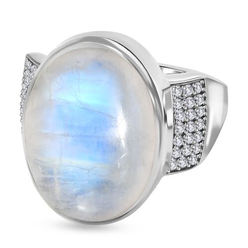 Premium Regenbogen Mondstein und Zirkon Ring - 12,69 ct. image number 0