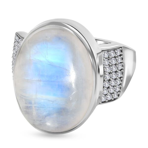 Premium Regenbogen Mondstein und Zirkon Ring - 12,69 ct. image number 0